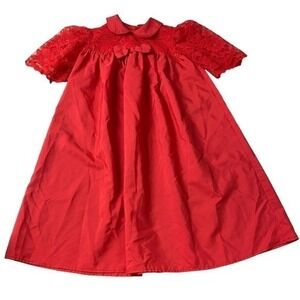 Vintage Red Handmade Aline Petter Pan Collar Cap Lace Sleeve Bow Style Dress
